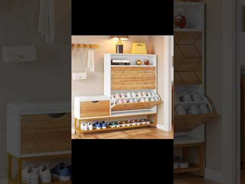 Wooden corner shoe rack designs #shorts #shoerack #shoecabinet #ytviral #youtubeshorts #homedecor