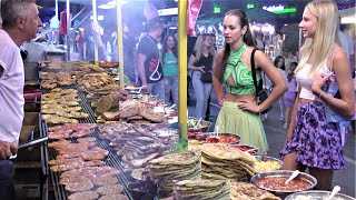 Street Food in Serbia. Burgers and Grilled Meat Paradise. 'Rostiljijada' Grill Festival, Leskovac