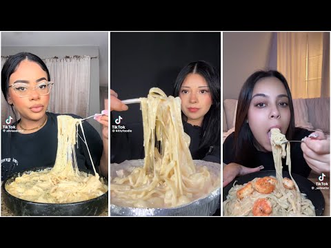 Creamy Alfredo pasta mukbang compilation