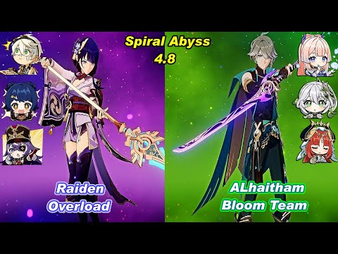 (4.8) C0 Raiden Overload Team & C0 ALhaitham Bloom Team Spiral Abyss Floor 12 Full Star_F2P