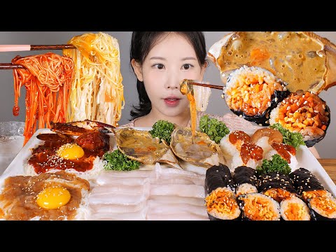 게장과의 꿀조합을 찾아서⭐ 게장김밥 게장소면 광어지느러미 먹방 Gejang (Marinated Raw Crab) [eating show] mukbang korean food