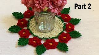 Crochet Flower Design ( Thalposh / Table Cloth /Placemat doily)how to crochet rose flower and leaf