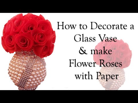 DIY How to decorate a glass vase and make small rose flower with paper l l Home Decor ideas in Tamil