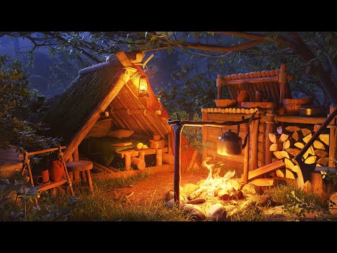 Campfire Ambience in the Forest at Night | 4K Relaxing Nature Sounds