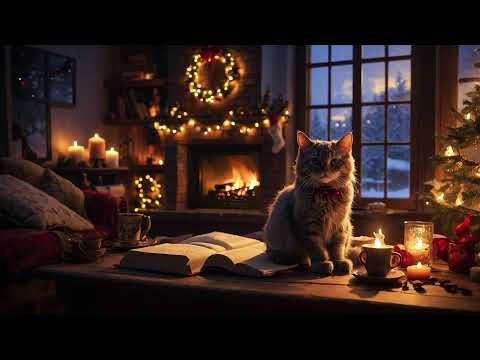 🔥Christmas Cat Cozy Fireplace Ambiance & Lofi Piano Music | Relaxing Study and Chill 🔥