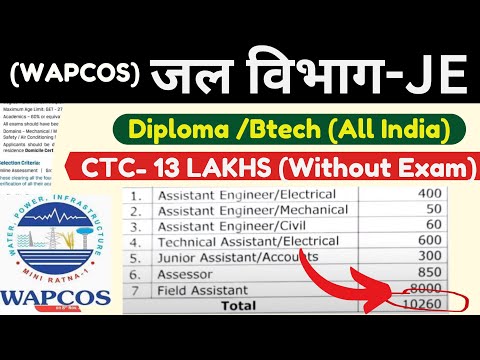 Wapcos Jal Vibhag JE Recruitment 2024 | Freshers Jobs | All India Jobs | Diploma Jobs |MNC Jobs 2024