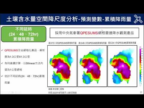 「20231128 結合遙測土壤含水量降尺度方法及QPESUMS雨量資料建立坡地災害預警模式(2-3) (何智超)」