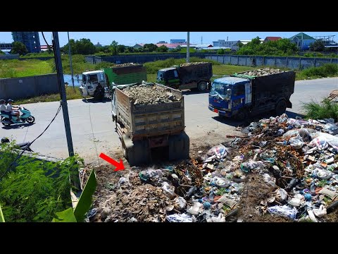 Amazing work skill!! Power dozer removal mud to fill stone build first foundation road & dump truck