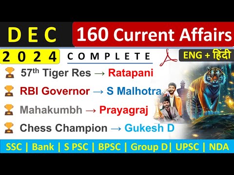 December Monthly Current Affairs 2024 | December Top 160 Current Affairs | Current Affairs 2024 |