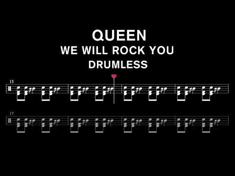 Queen - We Will Rock You - Drumless (with scrolling drum sheet)