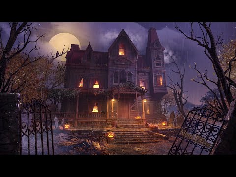 Halloween Haunted Mansion Ambience 🎃 Rain and Thunder Sounds with Spooky Sounds at Night