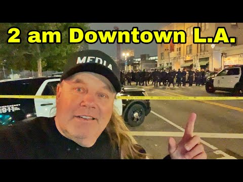 2.00 am unrest and protest in Downtown L.A update Graffiti Towers Movie Location