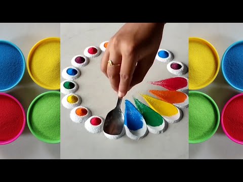 How to Draw Easy Simple Rangoli Tutorial｜Satisfying Colours Sand Rangolis Art