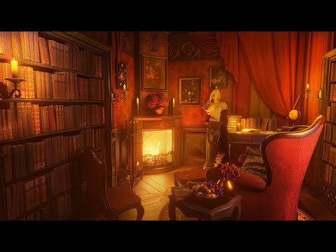 Library Secret Room - Study Ambience with Rain Sounds and Crackling Fireplace