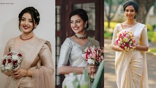 Christian Wedding Sarees | White and Golden Wedding Sarees | Kanchipuram Christian Bridal Sarees