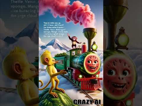 Monkey Drives the Watermelon Train 🚂🍉 | Hilarious Adventure! || #shorts #viralvideo  #funny #crazyai