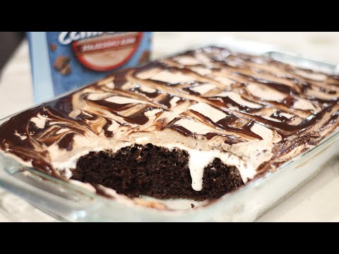 Bakery Style HOT CHOCOLATE POKE CAKE RECIPE using Box cake mix | Holiday desert recipes