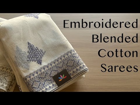 Detailed Video - Two Beautiful Embroidered Blended Cotton Sarees | Shop on www.fabk.in #fabksarees