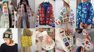 Crochet granny square ideas | Crochet granny squares on genin jacket 🧥*shoes 👟*scarfs 🧣