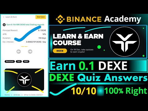 Binance DEXE Quiz Answers || Learn and Earn 0.1 DEXE Quiz Answer Today || What is DeXe