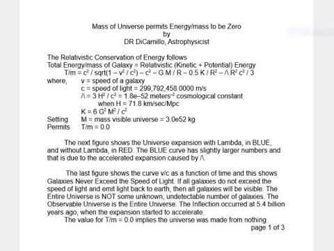 Mass of Universe permits Energy/mass to be Zero