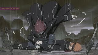 Yahiko dies, the first time Nagato activates the jutsu summoning gedo statue