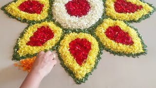 Flower Decoration ideas at home|| Flower Rangoli Designs at home || Home decoration with flowers