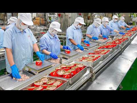 Canned Tuna Processing Plant! Tuna Omelet & Burger Steak Making / 鮪魚罐頭量產工廠 - Taiwan Seafood Factory