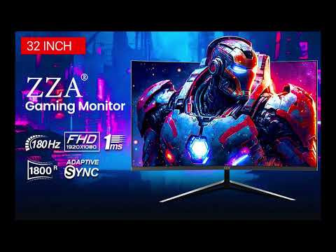 ZZA 32-Inch Curved Gaming Monitor – 180Hz, FHD 1080P, 1500R Curve, 1ms (GTG), HDR 600, 122% sRGB