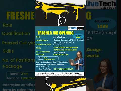 "Fresher Job Opening: Start Your Career as a Java Trainee!" -Livetechqa #java #fresherjob#education