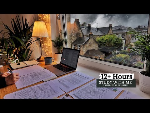 12 HOUR STUDY WITH ME on A RAINY DAY | Background noise, 10 min Break, No music, Study with Merve