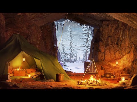 Winter Cave Ambience - Snowstorm, Howling Wind and Fireplace Sounds for Sleeping & Relaxation