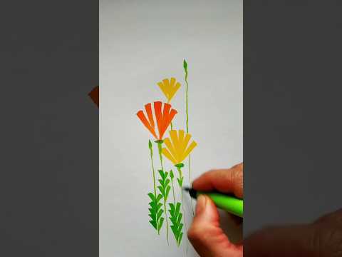 Easy Brush Pen flower art #art #brushpen #flowerart #paintingtutorial #drawing #colour