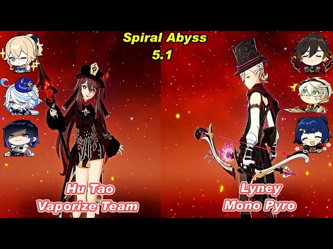 (5.1) C0 Hu Tao Vaporize Team & C0 Lyney Mono Pyro Spiral Abyss Floor 12 Full Star _F2P