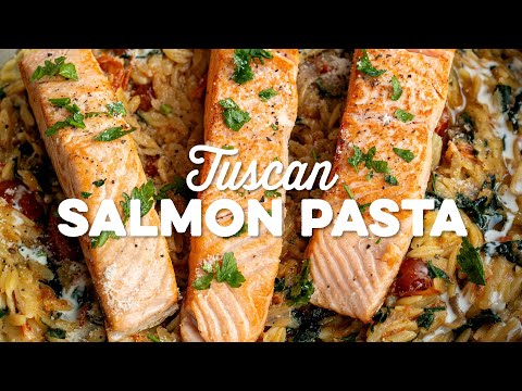 Tuscan Salmon Pasta In Creamy Garlic Sauce | Supergolden Bakes