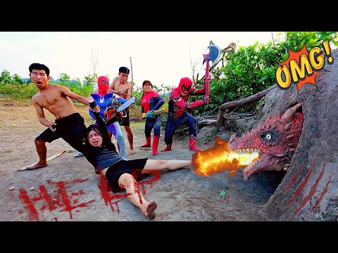 Terrifying battle, the brave Spider-Man squad to destroy fire dragon to save a damsel