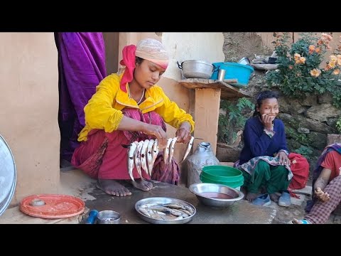 Nepali Mountain Village Lifestyle in Nepal | Fishing Cutting and cooking | Daily Activities People|