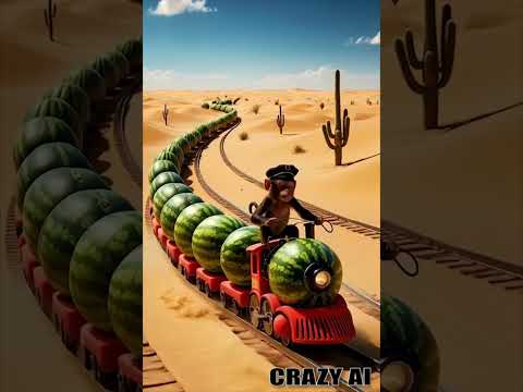 Monkey Conductor Drives a Watermelon Train! 🍉🚂 || #shorts #viralvideo #funny #crazyai