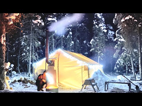 SURVIVING -30c WINTER CAMPING in a VIKING HOT TENT WILDERNESS COOKING