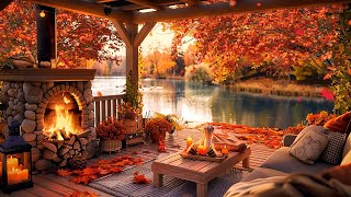 Autumn Morning on Lakeside Porch 🍂 Soft Crackle of Fireplace & Tranquil Water Sounds for Relaxation