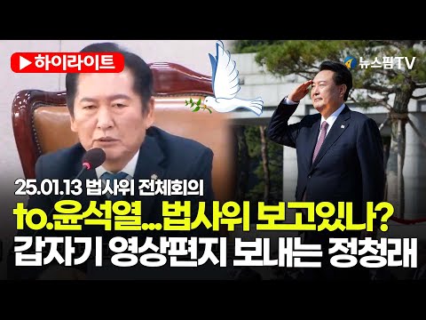 [스팟Live] 'TO.윤석열...법사위 보고있나?'...갑자기 영상편지 보내는 정청래  | 25.01.13 법사위 전체회의 하이라이트