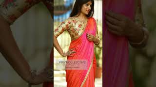 plain saree with printed blouse designs