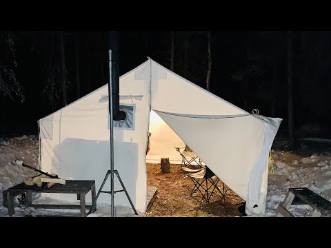 MAKING HEAT IN A CANVAS HOT TENT -30c CAMPING