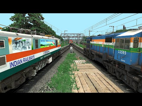 THREE TRAIN CROSSING AT SAME TRACK | BUMPY RAILROAD | Train Simulator | Railworks 3 | RAILWAY RITAM