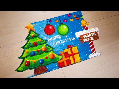 Christmas Rangoli/ Merry Christmas Colour Sand art/Easy Christmas rangoli/Christmas Decorations