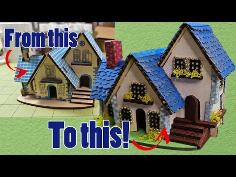 Upcycling a $7 puzzle into a cute miniature cottage house! #miniature #dollhouse #crafts