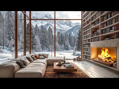 Jazz Melodies 🎷, Snowfall ❄️ & Fireplace Ambience 🔥 for Winter Relaxation and Comfort