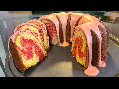 Lemon Strawberry Marble Pound Cake | A lemon pound cake with a strawberry swirl