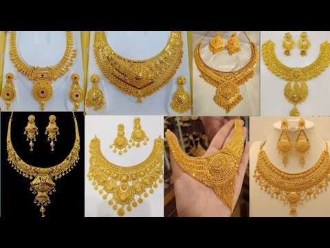 Gold Bridal Necklace Set | 22K Gold Necklace Set | Luxury Gold Bridal Set | GR Fashion