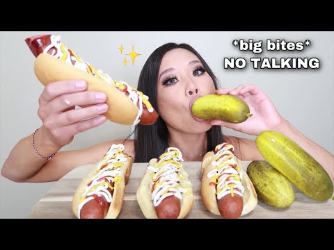 KIELBASA SAUSAGE HOTDOG + GIANT PICKLES MUKBANG *big bites*